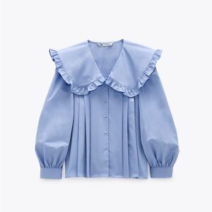 Zara Peter Pan Collar Ruffled Blouse in light blue